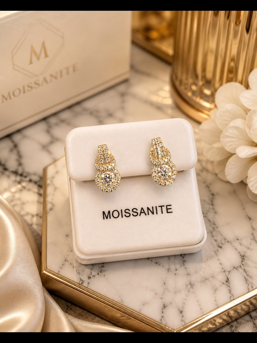 Luxury-Inspired Moissanite Earrings 0.86 CTW Gold Tone Sparkle Studs NWT